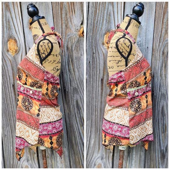 Gauze Halter Top Size M Dressbarn Beaded V-Neck Tank Orange Brown Stripe Print - Picture 2 of 8